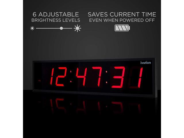 Ivation Huge 48' Inch Large Big Oversized Digital LED Clock with Stopwatch, Alarms, Countdown Timer & Temp - Shelf or Wall Mount (Red) 6-Level...