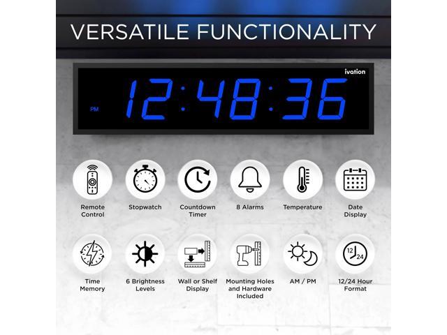 Ivation Huge 60' Inch Large Big Oversized Digital LED Clock with Stopwatch, Alarms, Countdown Timer & Temp - Shelf or Wall Mount (Blue) 6-Level...
