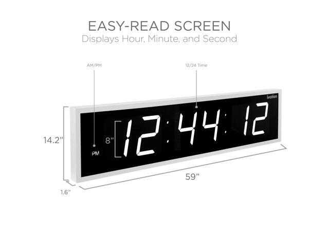 Ivation Huge 60' Inch Large Big Oversized Digital LED Clock with Stopwatch, Alarms, Countdown Timer & Temp - Shelf or Wall Mount (White) 6-Level...