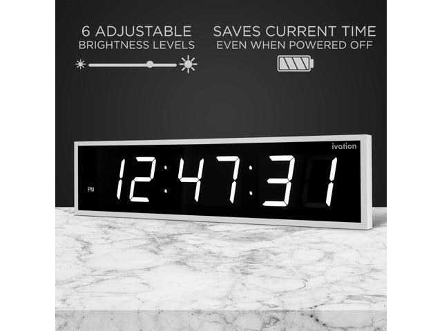 Ivation Huge 72' Inch Large Big Oversized Digital LED Clock with Stopwatch, Alarms, Countdown Timer & Temp - Shelf or Wall Mount (White) 6-Level...
