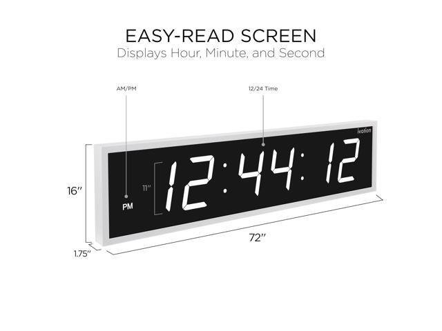 Ivation Huge 72' Inch Large Big Oversized Digital LED Clock with Stopwatch, Alarms, Countdown Timer & Temp - Shelf or Wall Mount (White) 6-Level...