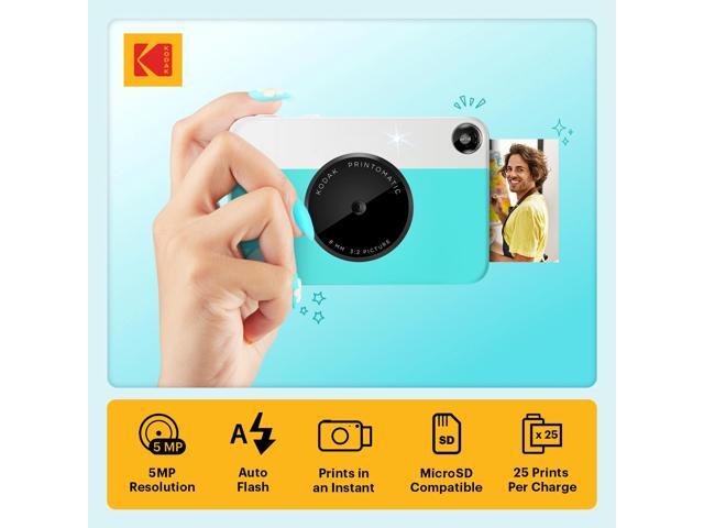 kodak printomatic digital instant print camera blue, full color prints on zink 2x3' stickybacked photo paper print memories instantly