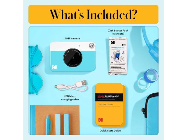 kodak printomatic digital instant print camera blue, full color prints on zink 2x3' stickybacked photo paper print memories instantly