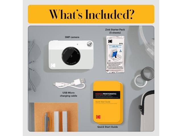 Kodak Printomatic Instant Print Camera, Prints On ZINK 2x3' Sticky-Backed Paper - Grey