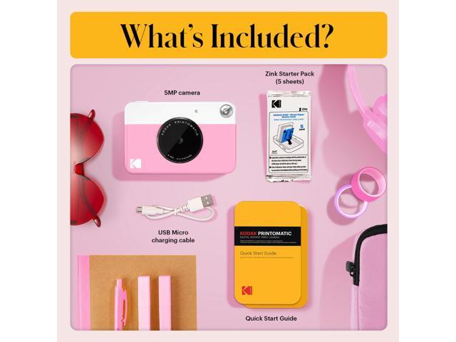 Kodak PRINTOMATIC Digital Instant Print Camera (Pink), Full Color Prints On ZINK 2x3 Sticky-Backed Photo Paper - Print Memories Instantly