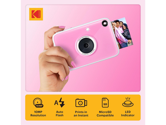 KODAK Printomatic+ Instant Print Digital Camera (Pink) 10MP Portable Camera with Interactive RGB LED Status Indicator, Prints Full-Color Photos on...