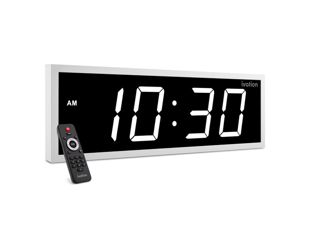 Ivation 18' Digital Wall Clock, Big LED Display, Timer, Alarms, Auto Brightness, Remote White