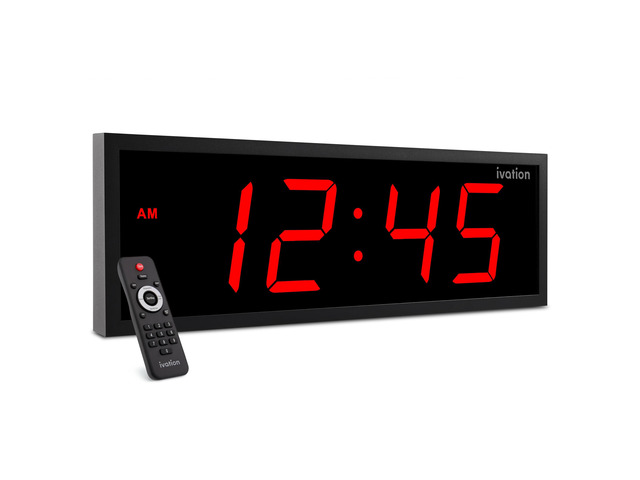 Ivation 24' Digital Wall Clock, Big LED Display, Timer, Alarms, Auto Brightness, Remote