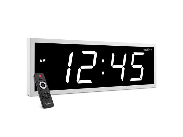 Ivation 24' Digital Wall Clock, Big LED Display, Timer, Alarms, Auto Brightness, Remote White