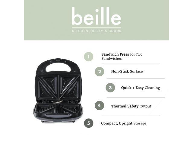 Beille Panini Press Sandwich Maker Toaster Kitchen Appliances with Nonstick Grill Plates, Black