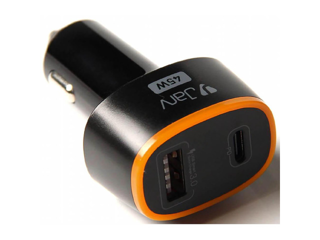 JarvMobile CC2000BLK 45W High Power 2-Port USB Car Charger with Type C PD and QC 3.0