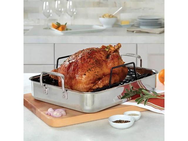 Viking - 3-Ply Stainless Steel Roasting Pan with Rack and Bonus Thermometer - Silver - image 8