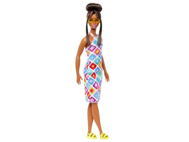 Mattel HJT07 Barbie Fashionistas #210 With Bun and Crochet Halter Dress Doll