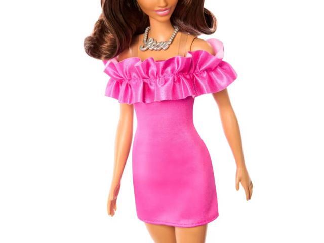 Mattel HRH15 Barbie Fashionistas #217 with Brown Wavy Hair and Pink Dress 65th Anniversary Doll