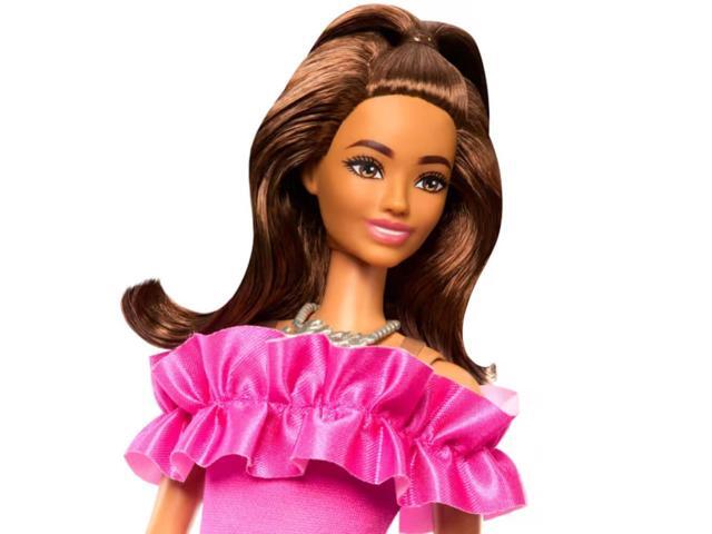 Mattel HRH15 Barbie Fashionistas #217 with Brown Wavy Hair and Pink Dress 65th Anniversary Doll