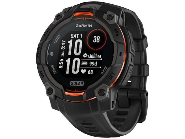 Garmin Instinct 3 45mm, Solar Charged Display, Rugged Outdoor GPS Smartwatch, Metal-Reinforced Bezel, Built-in Flashlight, Black