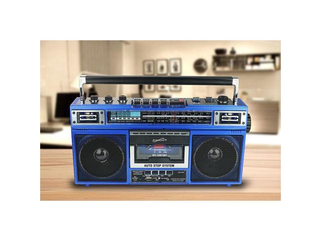 Supersonic SC3201BTBLU Retro 4-Band Radio and Cassette Player with Bluetooth - Blue