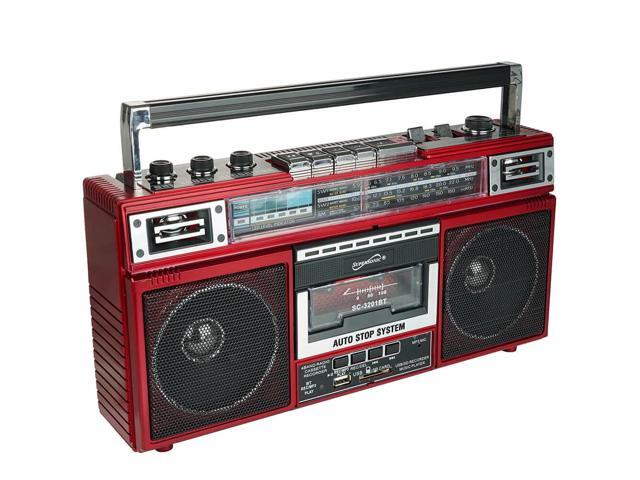 Supersonic SC3201BTRD Retro 4-Band Radio and Cassette Player with Bluetooth - Red