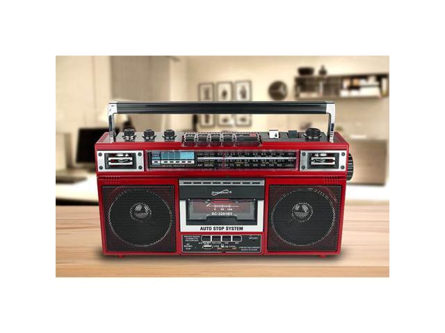 Supersonic SC3201BTRD Retro 4-Band Radio and Cassette Player with Bluetooth - Red