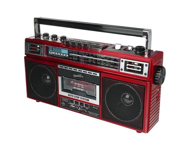 Supersonic SC3201BTRD Retro 4-Band Radio and Cassette Player with Bluetooth - Red