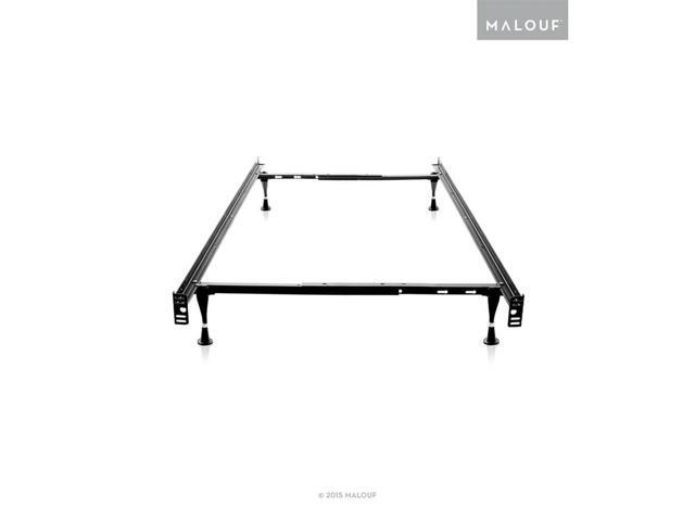 MALOUF Structures Twin/Full Adjustable Metal Bed Frame with in-line Glides Black