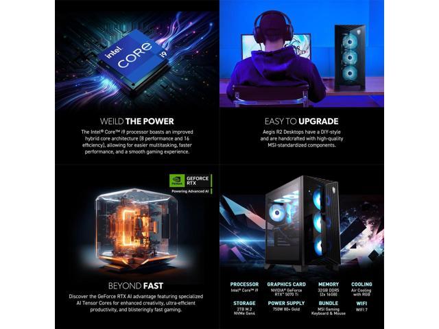 MSI AER2A14NVR91 Aegis R2 Gaming Desktop - Intel Core i9 14900F - NVIDIA GeForce RTX 5070 Ti - 32GB/2TB SSD