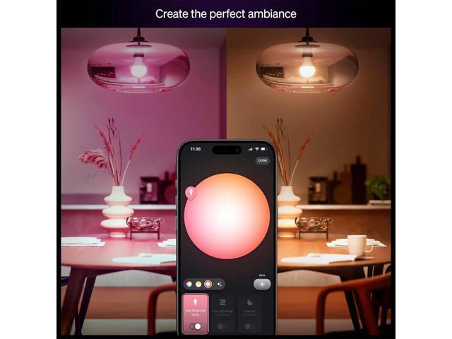 Hue 592568 Essential A19 White and Color Ambiance 60W Dimmable LED Smart Bulb - (2 Pack)