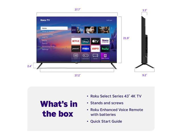 Roku 43R4C5KIT1 43 inch Select Series 4K UHD Smart TV - HDR, Dolby Audio, Compatible with Alexa, Voice Remote, Bluetoo