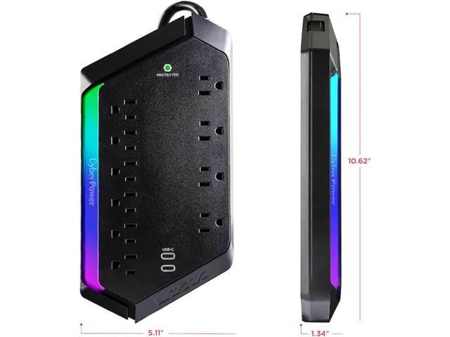 CyberPower - GXS1005C2 10 Outlet Surge Protector with RGB Lighting and USB Charging Ports - Black - image 3