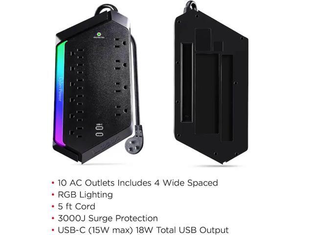 CyberPower - GXS1005C2 10 Outlet Surge Protector with RGB Lighting and USB Charging Ports - Black - image 4