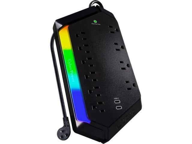 CyberPower - GXS1005C2 10 Outlet Surge Protector with RGB Lighting and USB Charging Ports - Black - image 5