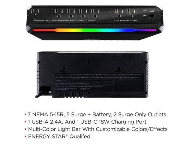 CyberPower - GX950UC Gaming UPS System with RGB Lighting and USB Charging Ports - Black - image 4