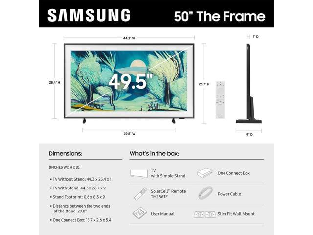 Samsung QN50LS03FKIT 50 inch The Frame LS03F QLED 4K Smart TV Bundle, Quantum HDR, Art Mode, Slim Fit Wall Mount, Alex