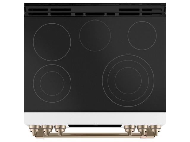 Cafe 30 inch Matte White Smart, Front-Control, Radiant and Convection Range
