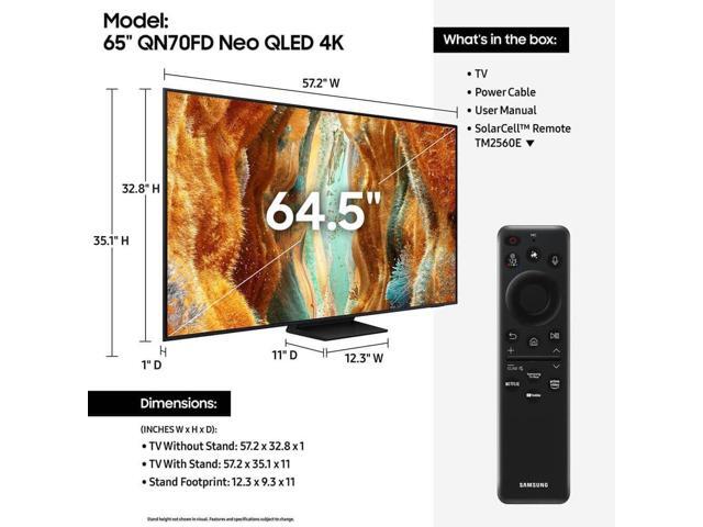 Samsung 65 Inch Class Neo QLED QN70F 4K Vision AI Smart TV 2025 Mini LED HDR Dolby Atmos 120Hz WiFi Bluetooth Gaming Ready HDMI Cable Streaming...