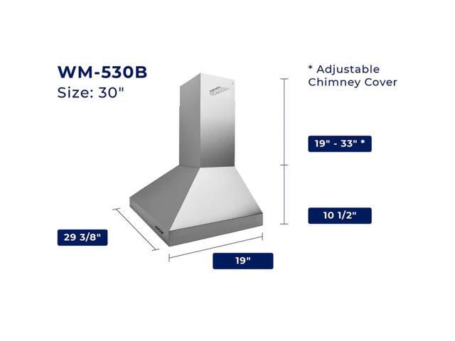 HAUSLANE WM530SS30B 30 inch Stainless Convertible Wall Mount Range Hood