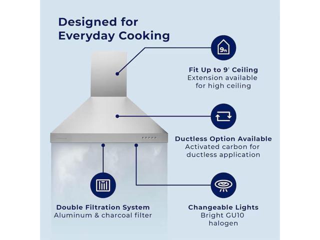 HAUSLANE WM530SS30B 30 inch Stainless Convertible Wall Mount Range Hood