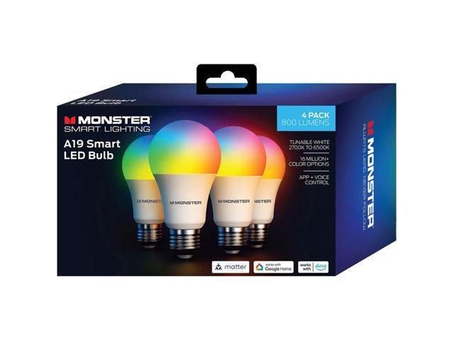 Monster MBW710044PK Multi-Color and White A19 LED Smart Light Bulbs - 4 Pack