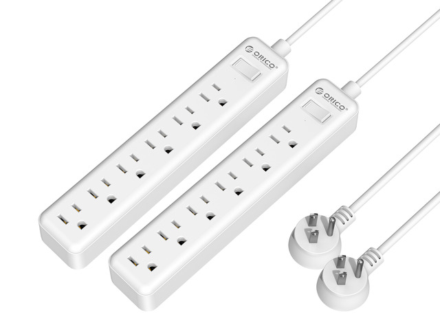 ORICO 2Pcs 6-Outlet Surge Protector Power Strip Surge 175Joules 4.92ft Cord LED Indicator Arrest Home/Office, White Color