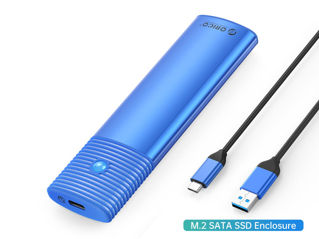 ORICO M.2 SATA SSD Enclosure Tool Free 5Gbps Support M.2 SATA PCIe B-Key / B+M Key SSD for Size 2230/2242/2260/2280 with USB A to C Cable - Blue