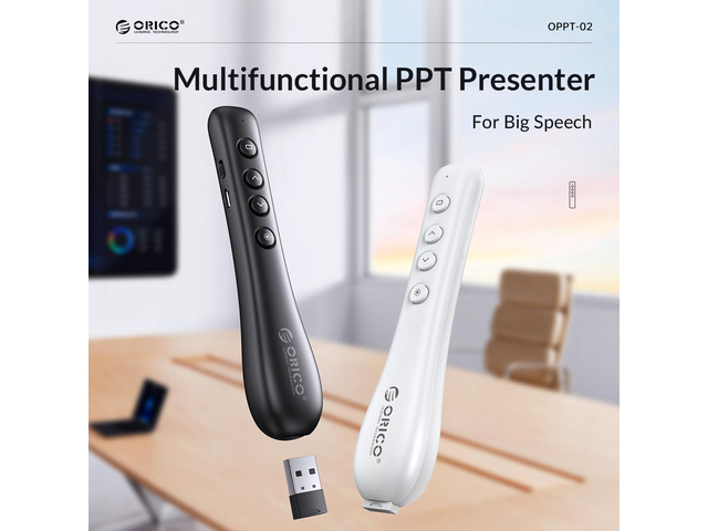 ORICO 2.4 GHz Wireless Presenter Clicker for Presentation Remote Powerpoint Clicker Slide Advancer White White (2 Pack)