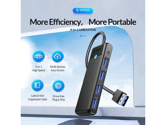 ORICO 4-Port USB 3.0 Hub, Ultra-Slim Data USB Hub with 0.5ft Extended Cable for Windows,XP, Vista,Windows, Linux and Mac Desktop or Laptop -Black