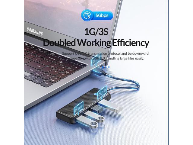 ORICO 4-Port USB 3.0 Hub, Ultra-Slim Data USB Hub with 0.5ft Extended Cable for Windows,XP, Vista,Windows, Linux and Mac Desktop or Laptop -Black