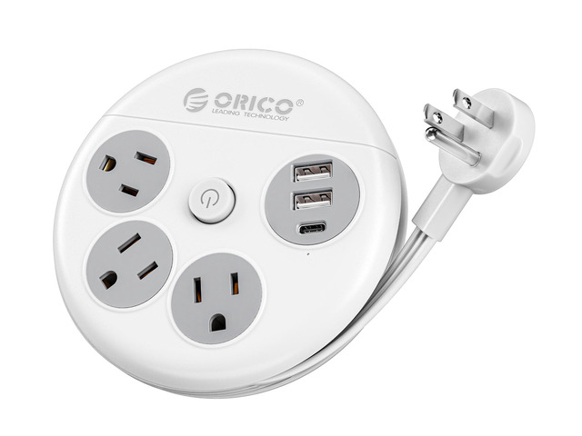 ORICO Power Strip with Switch, USB Charging Station with 4 Outlets 2 USB A & 1 USB C Ports, 10 ft Extension Wrapped Cord, Ultra Flat Plug, Wall...