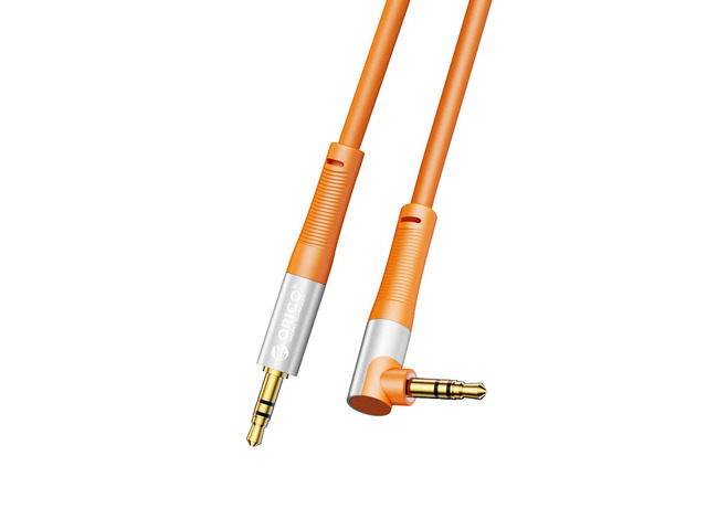 ORICO 3.5mm Aux Cable Jack Audio Cord Male to Male Hi-Fi Sound Liquid Silicone for Headphones iPhone Speaker Car iPad 16ft Left Angle-Orange