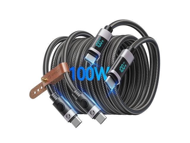 ORICO USB C to USB C Cable with LED Display, PD100W USB C Charger Cable Fast Charging, 2 Pack 6.6ft Nylon Braided Type C Cable Compatible with...