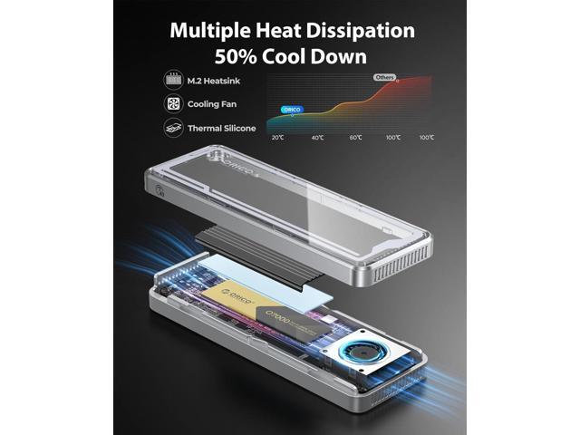 ORICO 40Gbps M.2 NVMe SSD Enclosure with Cooling Fan, Tool-Free Installation Aluminum Crystal NVMe Case, Support 2280 M2 Solid State Drive,...