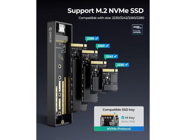 ORICO M.2 NVMe SSD Enclosure, USB 3.1 Gen 2 (10 Gbps) PCIe External Adapter NVMe Case for 2230/2242/2260/2280 M.2 SSD up to 8TB, UASP Supported - M2PV
