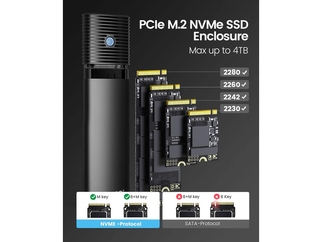 ORICO Aluminum M.2 NVMe SSD Enclosure, Tool-Free 10Gbps USB C Adapter, USB 3.2 M.2 NVMe Reader, External SSD Case Thunderbolt 3 Compatible,...