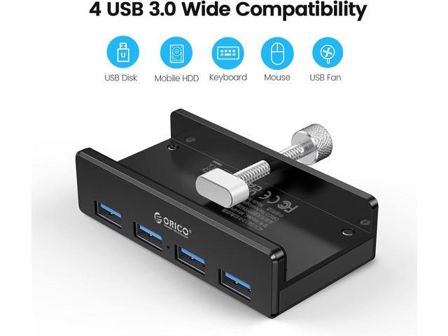 ORICO USB 3.0 Hub, USB Hub Clamp, Aluminum 4-Port USB Splitter with Extra Power Supply Port and 4.92 FT USB Data Cable, Desktop Powered USB Hub for...